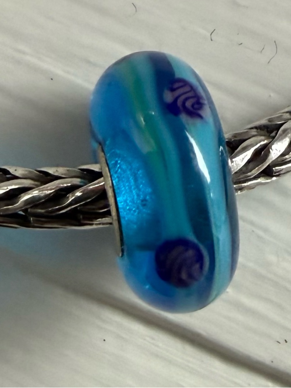 Trollbeads Blue Glass Bead with Aqua and Navy